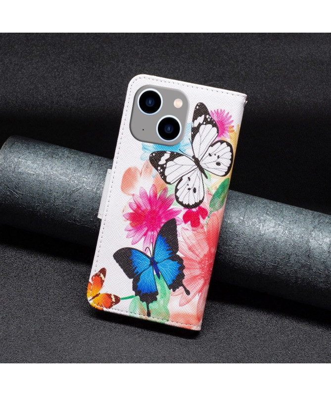 Housse iPhone 15 Plus Papillons et fleurs colorées