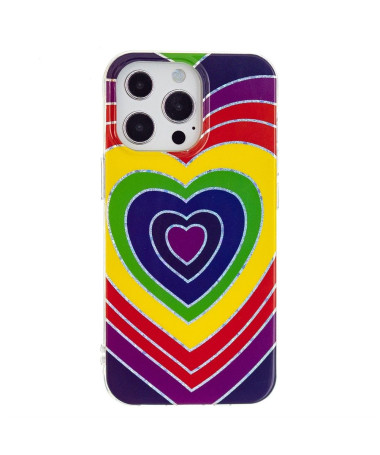 Coque iPhone 15 Pro coeurs colorés