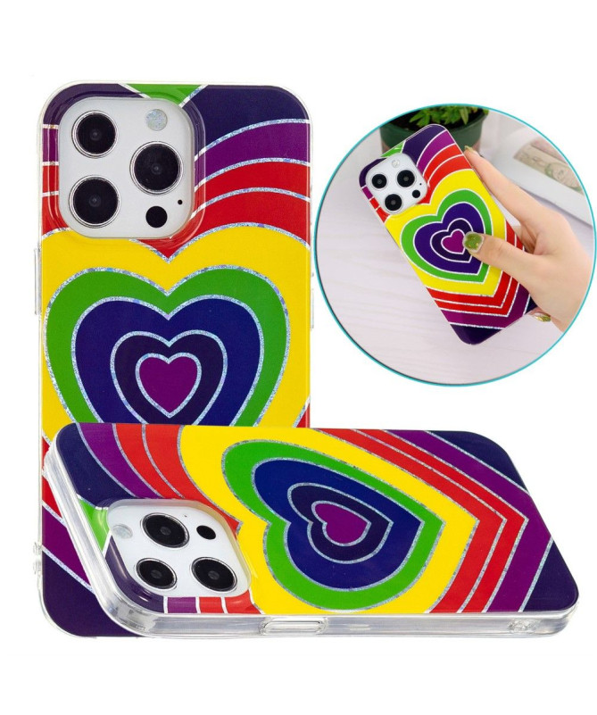 Coque iPhone 15 Pro coeurs colorés