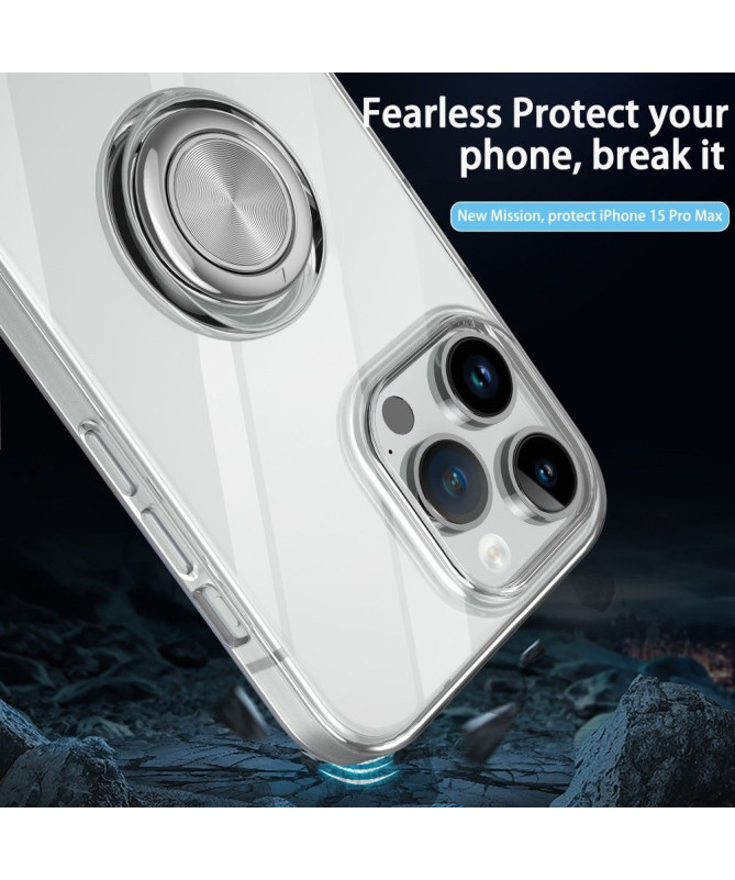 iPhone 15 Pro - Coque avec anneau métallique - Transparente