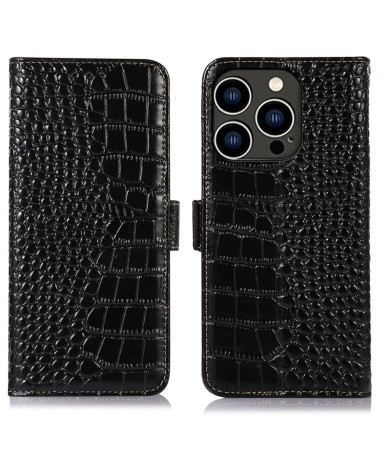 Housse iPhone 15 Pro Cuir véritable aspect croco