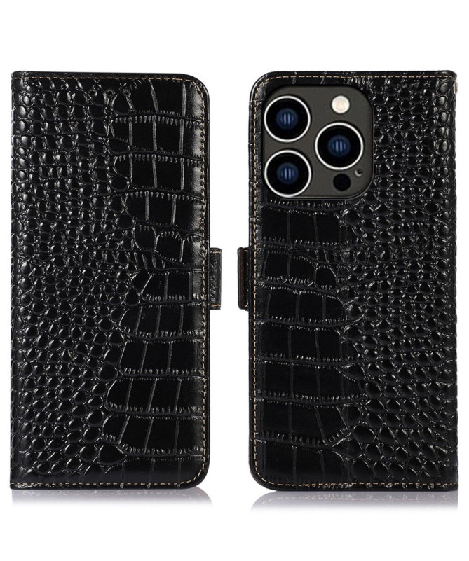 Housse iPhone 15 Pro Cuir véritable aspect croco