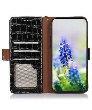 Housse iPhone 15 Pro Cuir véritable aspect croco