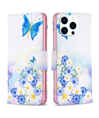 Housse iPhone 15 Pro Papillon et marguerites