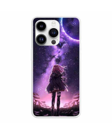 Coque iPhone 15 Pro Illustration fille pleine lune