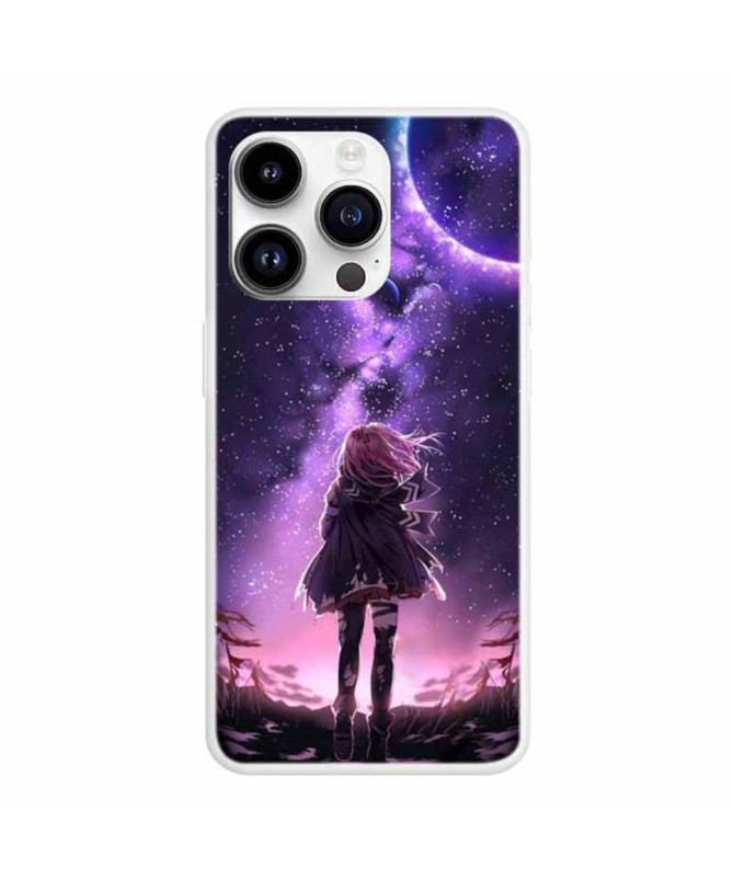 Coque iPhone 15 Pro Illustration fille pleine lune