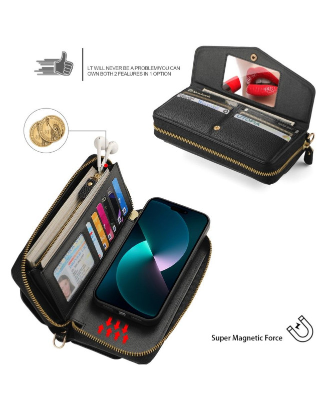 Housse Portefeuille et Coque Cuir Détachable pour iPhone 14 Pro Max