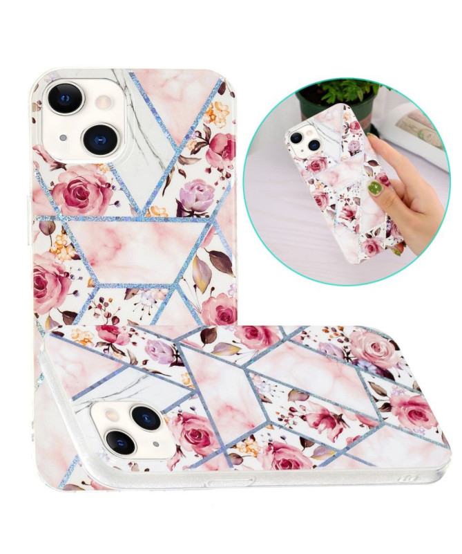 Coque iPhone 15 marbre et fleurs