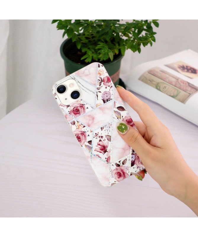 Coque iPhone 15 marbre et fleurs