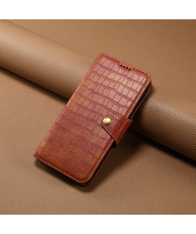 Housse iPhone 15 Plus Portefeuille avec Texture Crocodile