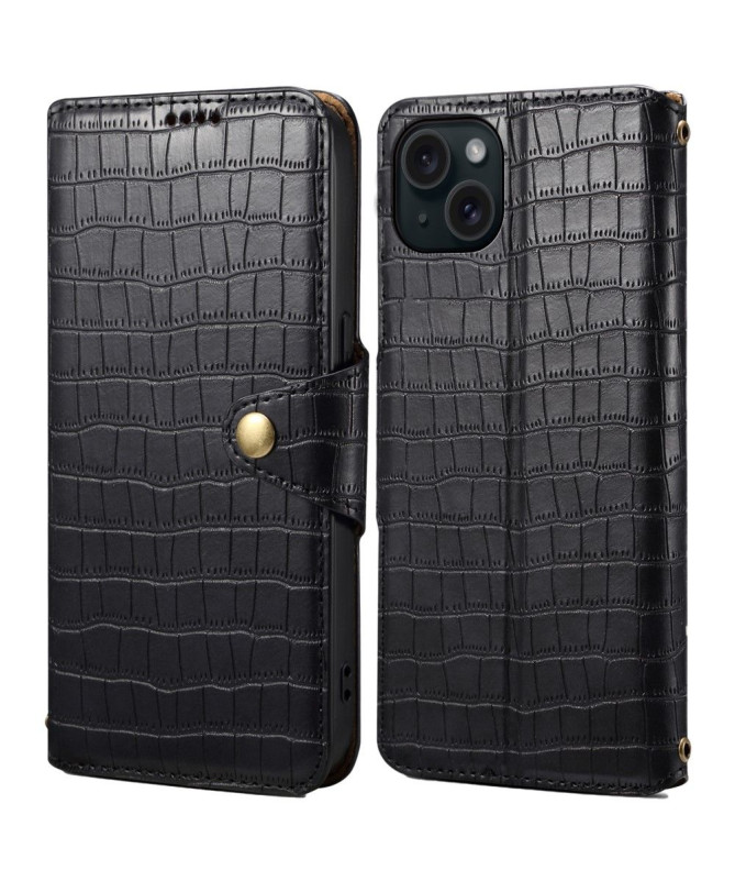 Housse iPhone 15 Plus Portefeuille avec Texture Crocodile