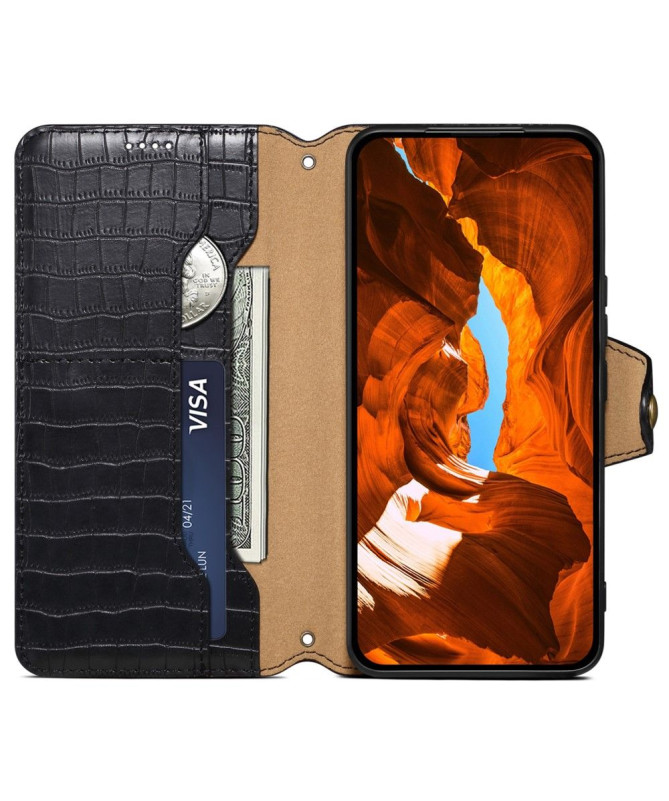 Housse iPhone 15 Plus Portefeuille avec Texture Crocodile