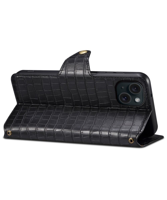 Housse iPhone 15 Plus Portefeuille avec Texture Crocodile
