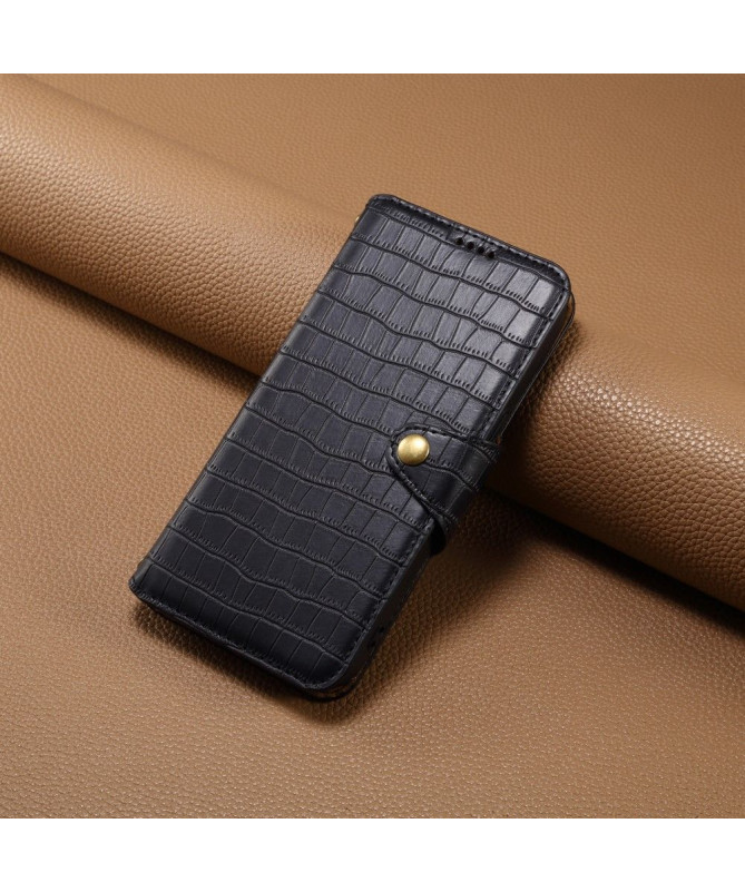 Housse iPhone 15 Plus Portefeuille avec Texture Crocodile