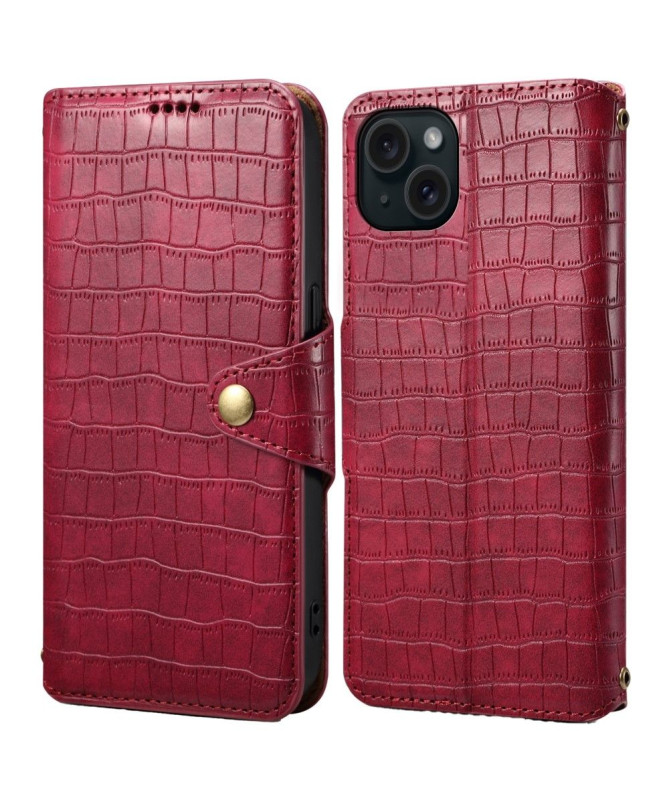Housse iPhone 15 Plus Portefeuille avec Texture Crocodile