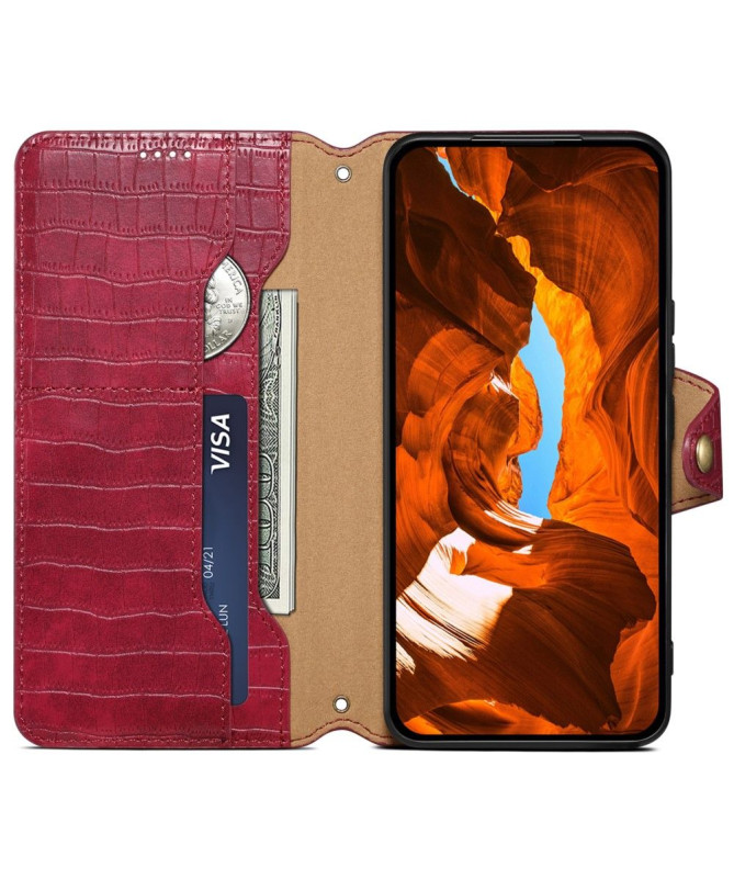Housse iPhone 15 Plus Portefeuille avec Texture Crocodile