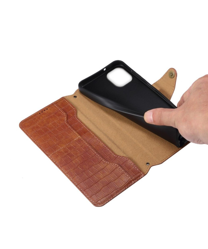 Housse iPhone 15 Plus Portefeuille avec Texture Crocodile