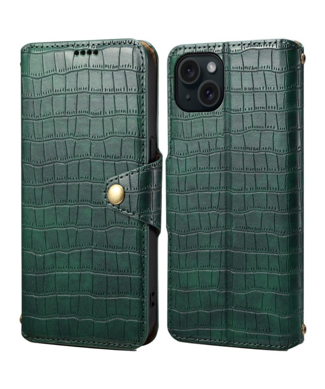 Housse iPhone 15 Plus Portefeuille avec Texture Crocodile