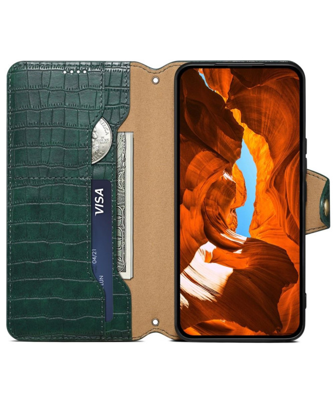 Housse iPhone 15 Plus Portefeuille avec Texture Crocodile