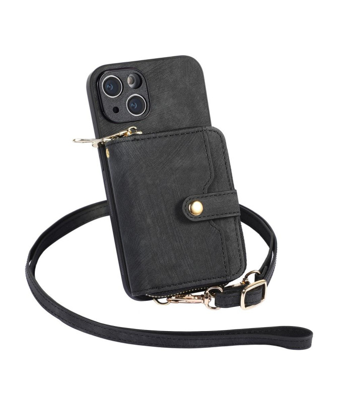 Coque iPhone 15 Plus Portefeuille à Cordon