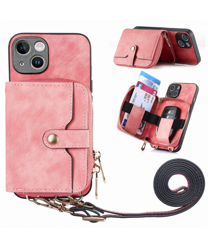 Coque iPhone 15 Plus Portefeuille à Cordon