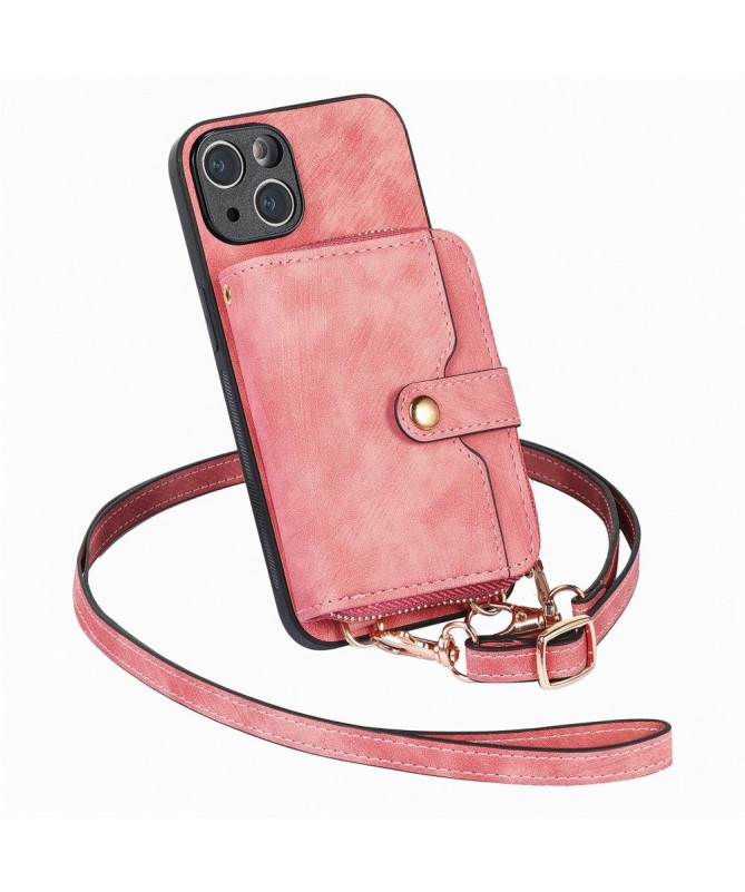 Coque iPhone 15 Plus Portefeuille à Cordon