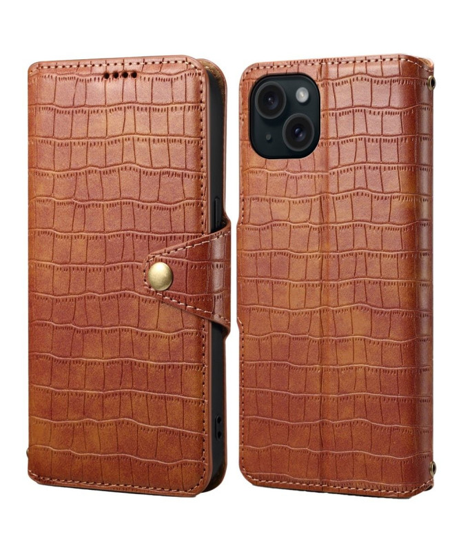 Housse iPhone 15 Plus Portefeuille avec Texture Crocodile