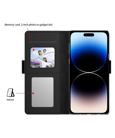 Housse iPhone 15 Plus premium porte cartes avec miroir