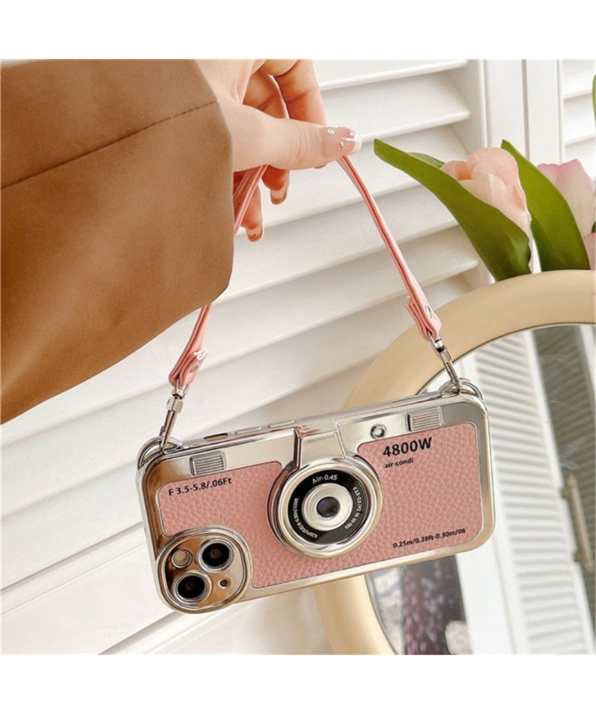 Coque iPhone 15 Appareil Photo Rétro avec Sangle Tote