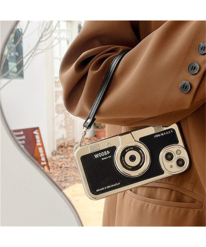 Coque iPhone 15 Appareil Photo Rétro avec Sangle Tote