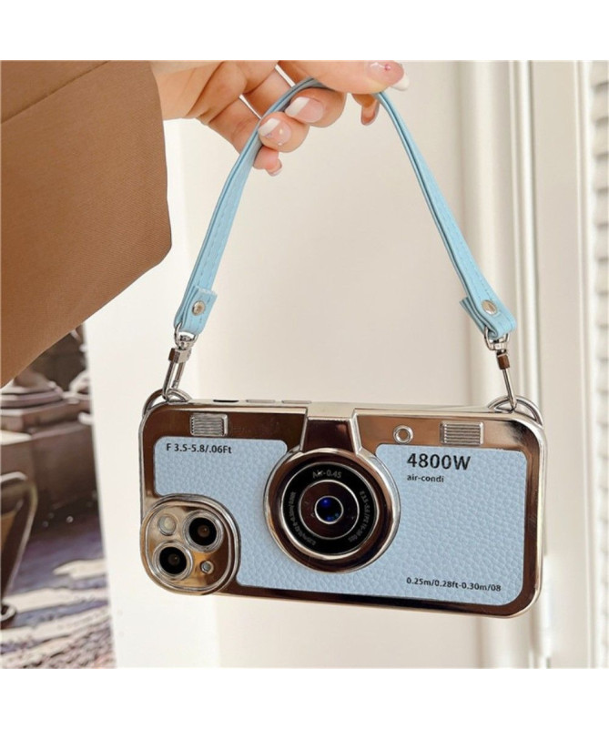 Coque iPhone 15 Appareil Photo Rétro avec Sangle Tote