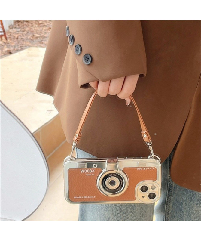 Coque iPhone 15 Appareil Photo Rétro avec Sangle Tote