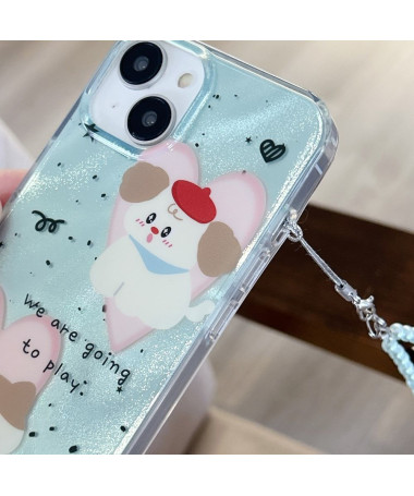 Coque iPhone 15 Love Pets avec Chaîne Perlée