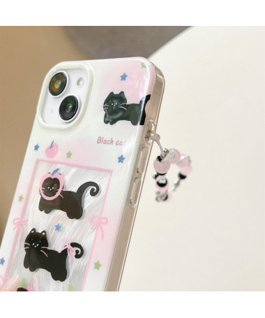 Coque iPhone 15 Chat Noir avec Bracelet Perlé