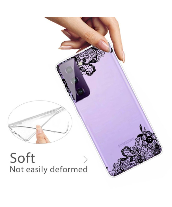 Coque Samsung Galaxy S21 5G transparente fleur dentelle