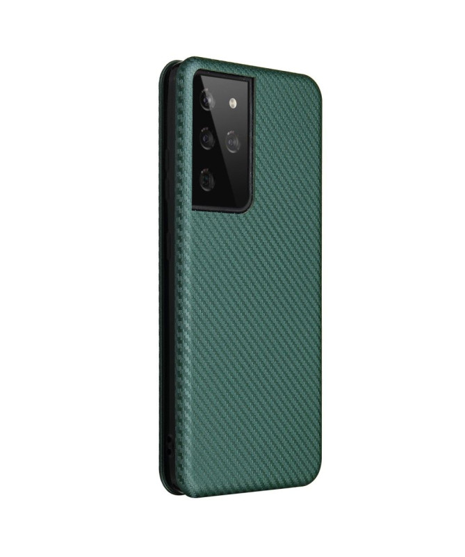 Housse Samsung Galaxy S21 Ultra 5G Simili Cuir Style Fibre de Carbone