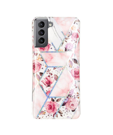 Coque silicone Samsung Galaxy S21 FE marbre et fleurs