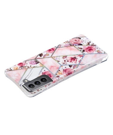 Coque silicone Samsung Galaxy S21 FE marbre et fleurs