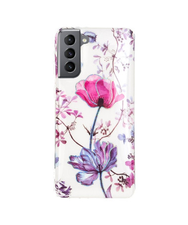 Coque silicone Samsung Galaxy S21 FE fleur violette