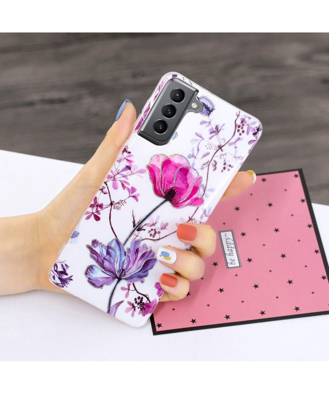 Coque silicone Samsung Galaxy S21 FE fleur violette