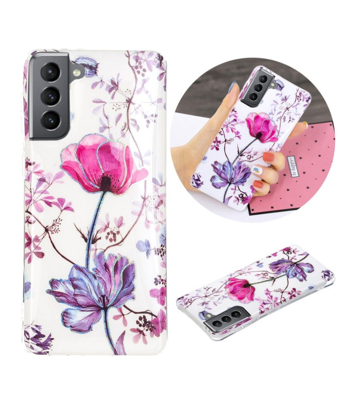 Coque silicone Samsung Galaxy S21 FE fleur violette