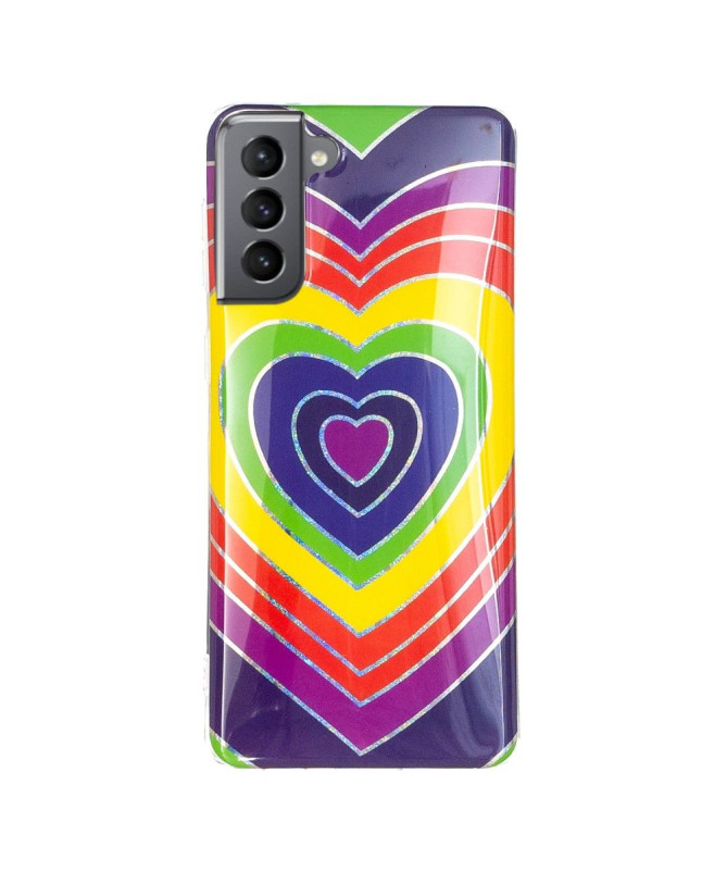 Coque silicone Samsung Galaxy S21 FE coeurs colorés