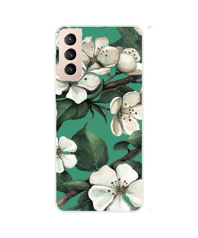 Coque Samsung Galaxy S22 5G fleurs blanches