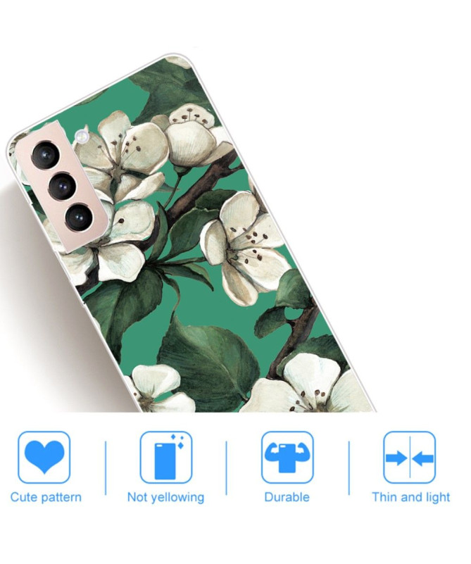 Coque Samsung Galaxy S22 5G fleurs blanches