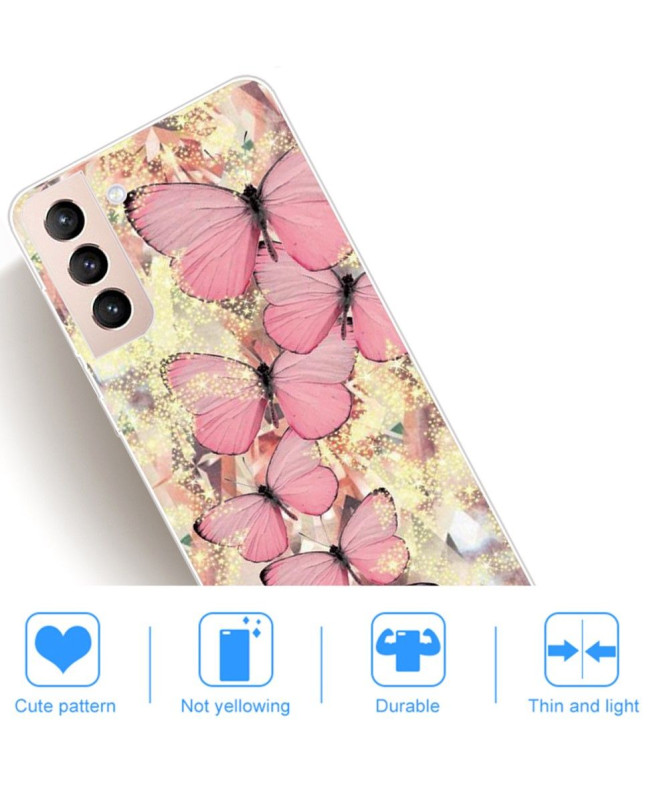 Coque Samsung Galaxy S22 5G Papillons Roses