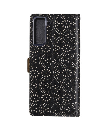 Housse Samsung Galaxy S21 5G Dentelle Fleur Effet Cuir