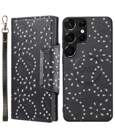 Coque et housse Samsung Galaxy S22 Ultra 5G fleurs diamants