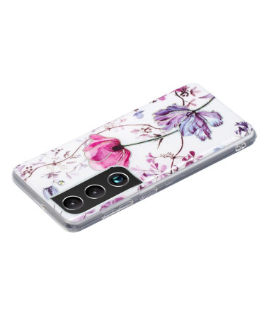 Coque Samsung Galaxy S22 Plus 5G silicone fleur violette