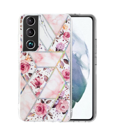 Coque Samsung Galaxy S22 Plus 5G silicone marbre et fleurs