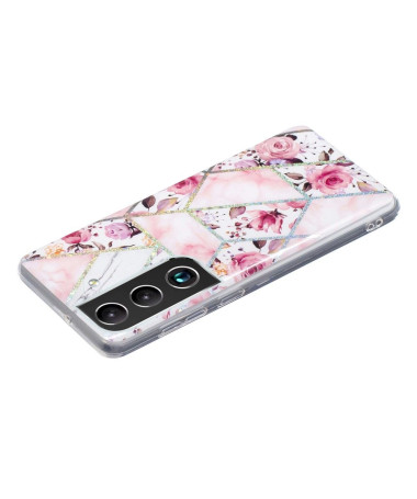 Coque Samsung Galaxy S22 Plus 5G silicone marbre et fleurs